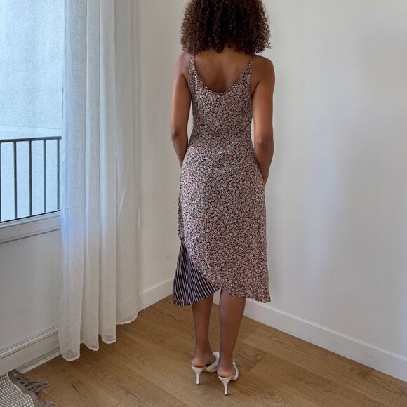 Vintage Italian Viscose Mesh Floral Slip Dress with Asymmetric Striped Hem (S) - Picture 6 of 9